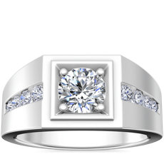 Men&#39;s Diamante redondo Channel Engagement Ring in oro blanco de 14 k (1/3 qt. total)